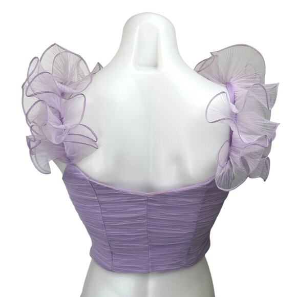 Zara Purple Sleeveless Ruffle Draped Tulle V-neck Corset Crop Tank Top Size S - Picture 3 of 5